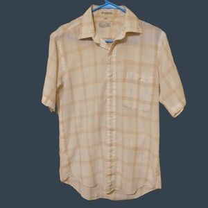 VTG Christian Dior White and Tan Button Down Short Sleeve Shirt Medium RN 3568